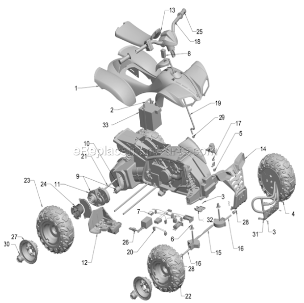 Page A Diagram and Parts List for X6641  Power Wheels Ride-On ATVs